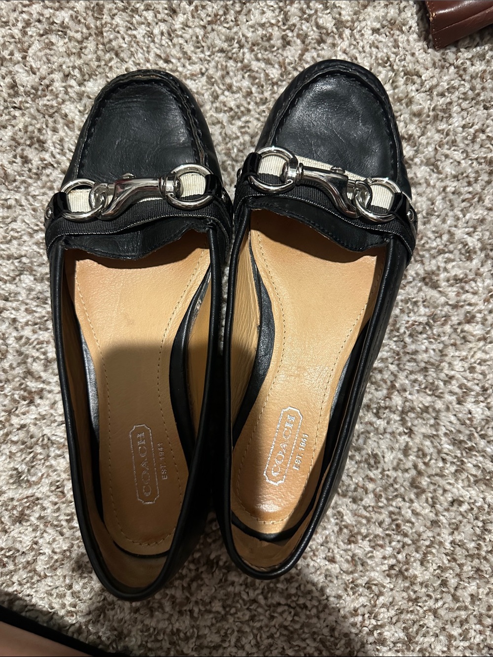 Coach Black Leather Loafers with Silver Horsebit